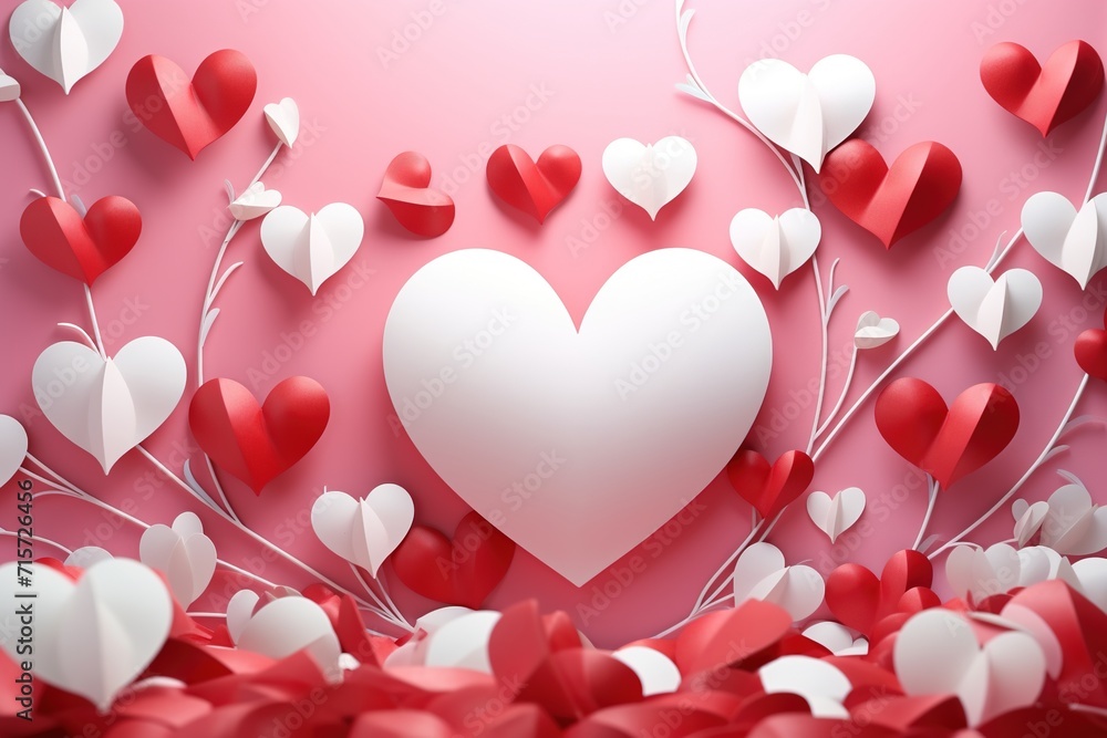 Paper hearts valentine's day romantic card