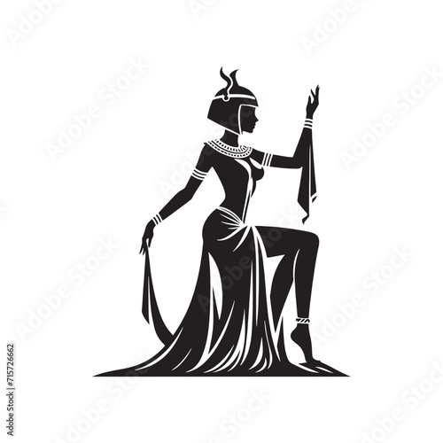 Grandeur's Glow: Cleopatra Silhouette Series Radiating the Golden Glow of Royal Grandeur - Cleopatra Illustration - Cleopatra Vector - Cleopatra Egyptian Goddess Silhouette
