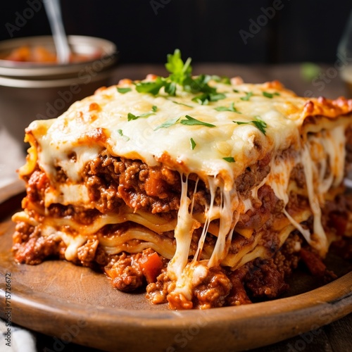 Dive into the cheesy goodness of baked lasagna, featuring layers of pasta, rich meat sauce, and melted mozzarella. A comforting dish that satisfies your craving for hearty Italian flavors.