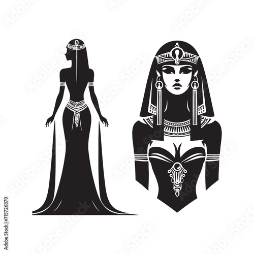 Mythical Majesty: Egyptian Lady Vector Embracing the Mythical Majesty of Cleopatra Silhouette - Egyptian Lady Illustration