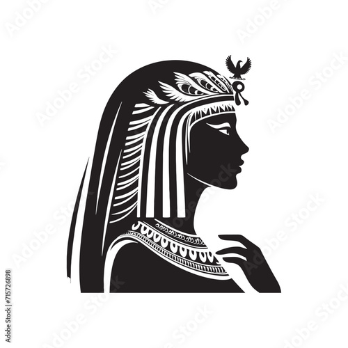 Queenly Eclat: Egyptian Lady Illustration Elevating the Queenly Essence of Cleopatra Silhouette - Egyptian Lady Vector
