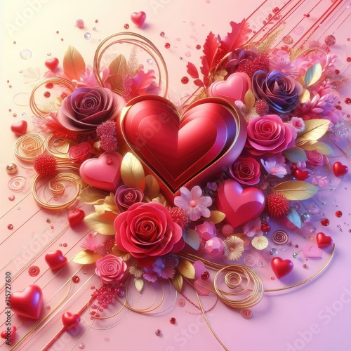 Happy Valentine's Day Greeting Card 3d realistic style. The concept for a Valentines Day February 14 holiday banner
