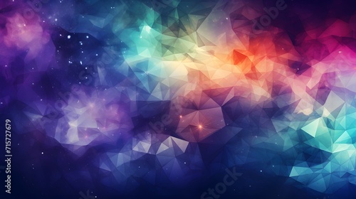 Triangle based colorful galaxy feel abstract background. Composition of triangles with an crystal, network feel.