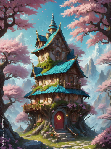 Nightfall embraces the ancient Chinese temple, standing tall amidst a tranquil landscape, blending elements of Japan and China with hints of traditional architecture, pagodas, and the serene beauty of © pla2u