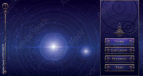 Fantasy main menu template. Good for RPG games ui. Ethnic ans sacred  style. Vector Illustration EPS10