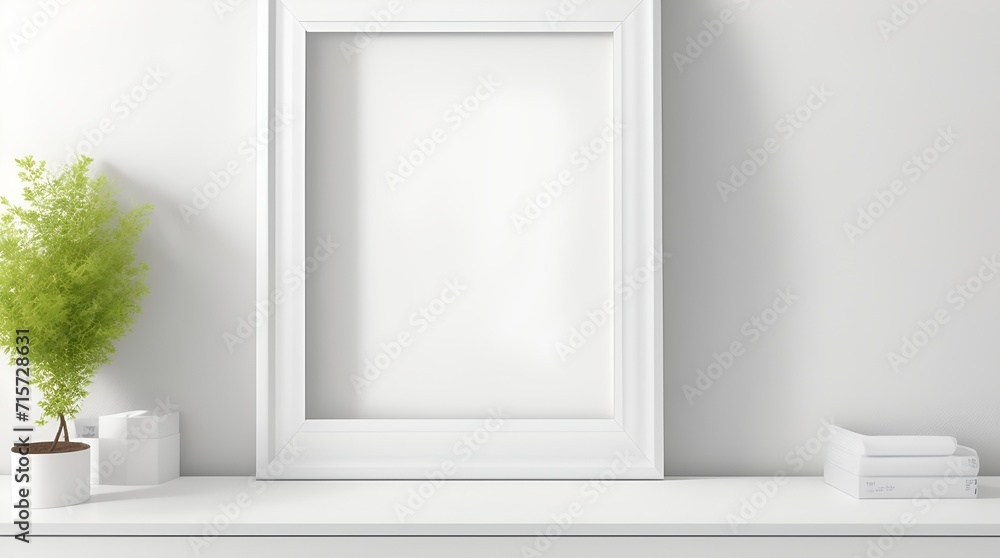 A white frame on a table beside a plant, perfect for showcasing your designs. Get creative with this square mockup template! A white frame on a table beside a plant, perfect for showcasing your designs. Get creative with this square mockup template!