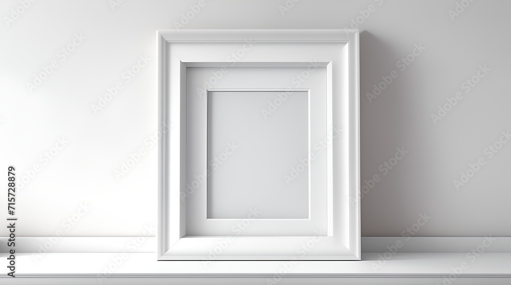 A blank white frame on a wall, perfect for showcasing your artwork or photographs. A blank white frame on a wall, perfect for showcasing your artwork or photographs.