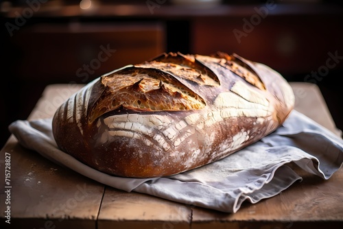 A rustic whole-wheat bread loaf, freshly baked and still warm, with a golden, crusty exterior.