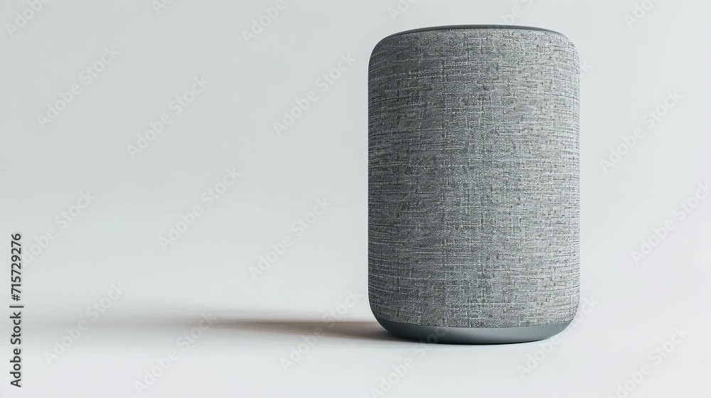 Cutting edge smart speaker with ample white background for customized text placement Cutting edge smart speaker with ample white background for customized text placement