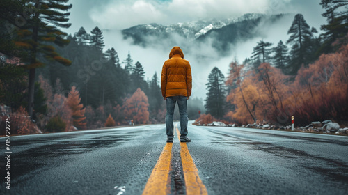 a man is standing on the road photo