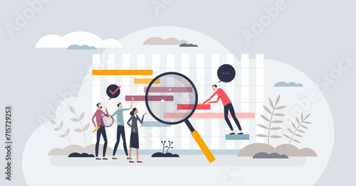 Gantt chart as effective time management framework tiny person concept. Business process schedule with timeline and workflow representation vector illustration. Progress planning and monitoring. photo