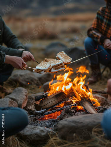 A Photo Of A Group Of Friends Making S'Mores Over A Campfire At Their Mountain Lodge Rental