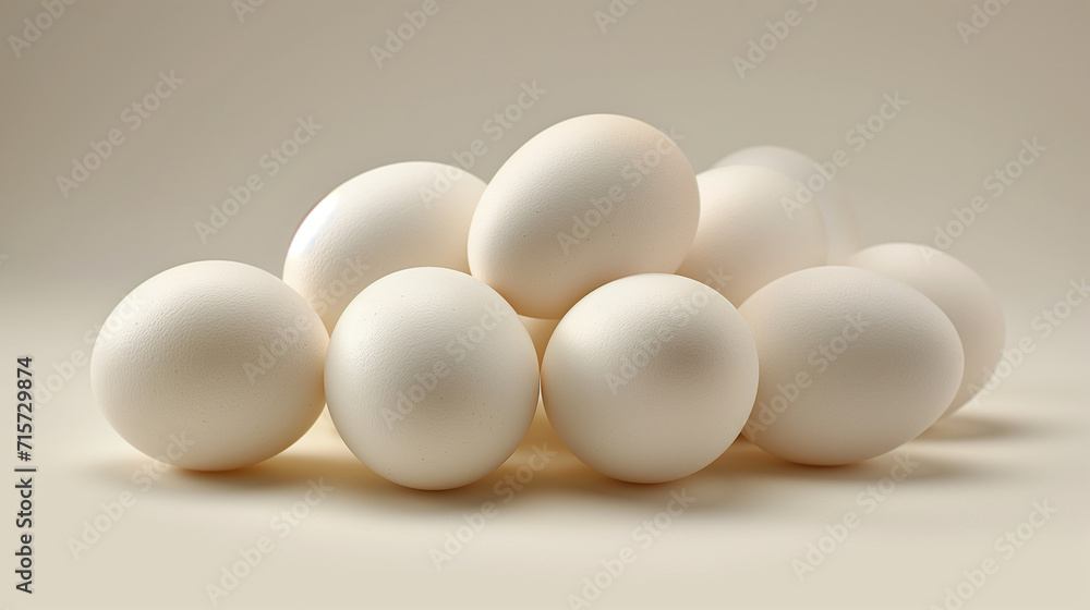 Isolated brown and white eggs, fresh from the farm, showcasing a group of three raw organic eggs with eggshells, a healthy breakfast ingredient
