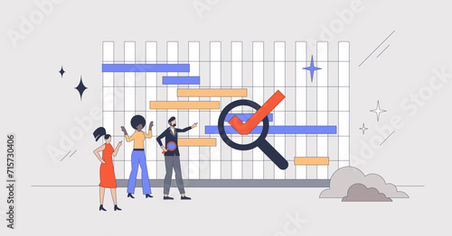 Gantt chart as effective time management framework retro tiny person concept. Business project planning with work task organization and productive strategy vector illustration. Efficient process tool