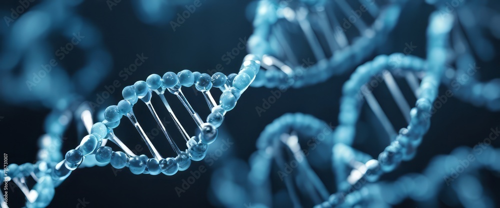 Blue DNA strand molecular structure model, DNA strands background. Double helix structure Blue DNA strand molecular structure model, DNA strands background. Double helix structure