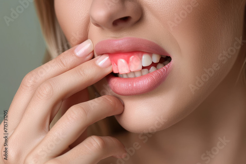 Close up view of a Woman showing inflamed gum