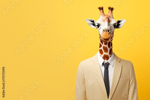 animal giraffe concept Anthromophic friendly rabbit wearing suite formal business suit pretending to work in coporate workplace studio shot on plain color wall