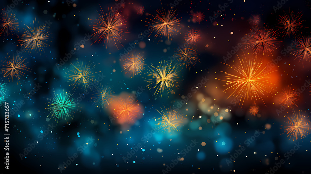 Naklejka premium Beautiful fireworks background at night for holiday decoration