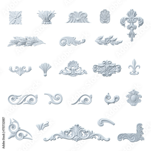 Set of blanks carved stucco patterns