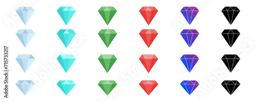 Diamonds vector isolated collection. Vector precious stone in different coloring symbol signs. Cartoon diamonds icon colored collection in trendy flat design eps10