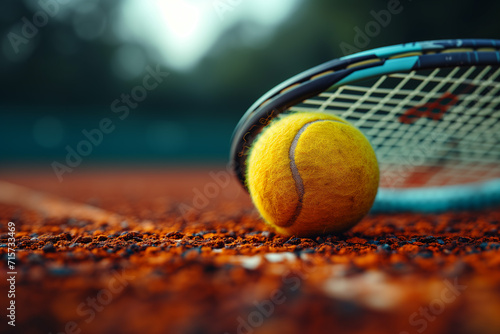 tennis ball and racket on court