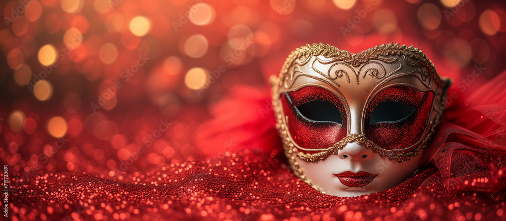 venetian carnival mask on red background