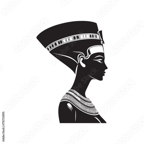 Nefertiti's Veil: Silhouetted Secrets Hidden Behind the Veil of Egypt's Queenly Elegance - Nefertiti Illustration - Nefertiti Vector - Queen of Egypt Silhouette