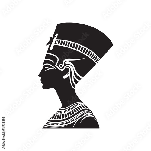 Serene Sovereignty: Nefertiti Silhouette Set Reflecting the Serene Sovereignty of Egypt's Legendary Queen - Ancient Egyptian Queen Illustration - Ancient Egypt Vector
