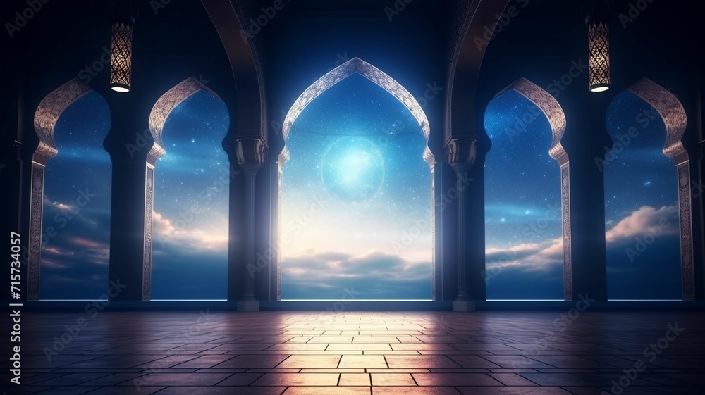 Ramadan Kareem background with  mosque arch.