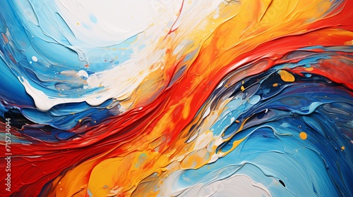 Bold primary red yellow and cadmium blue pours swirlin photo