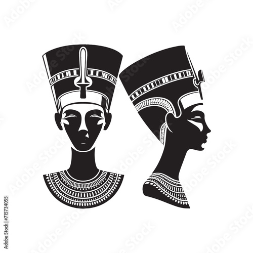 Dynasty of Eternity: Nefertiti Silhouette Series Commemorating the Eternal Dynasty of Egypt's Beloved Queen - Ancient Egyptian Queen Illustration - Ancient Egypt Vector
