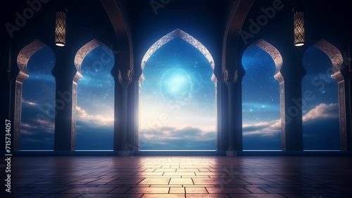 Ramadan Kareem background with  mosque arch. photo