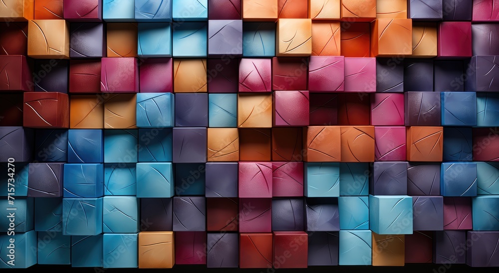 A vibrant display of creativity and organization, as a wall of colorful post-it notes in shades of turquoise and lilac forms a mesmerizing pattern of art A vibrant display of creativity and organization, as a wall of colorful post-it notes in shades of turquoise and lilac forms a mesmerizing pattern of art