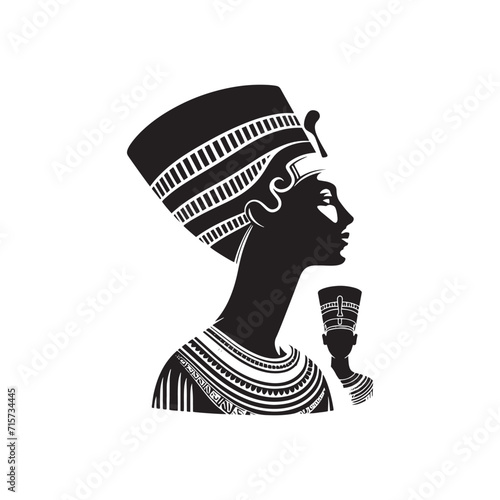 Enigmatic Elegance: Nefertiti Silhouette Series Evoking the Timeless Beauty of Egypt's Queen - Nefertiti Illustration - Nefertiti Vector - Queen of Egypt Silhouette
