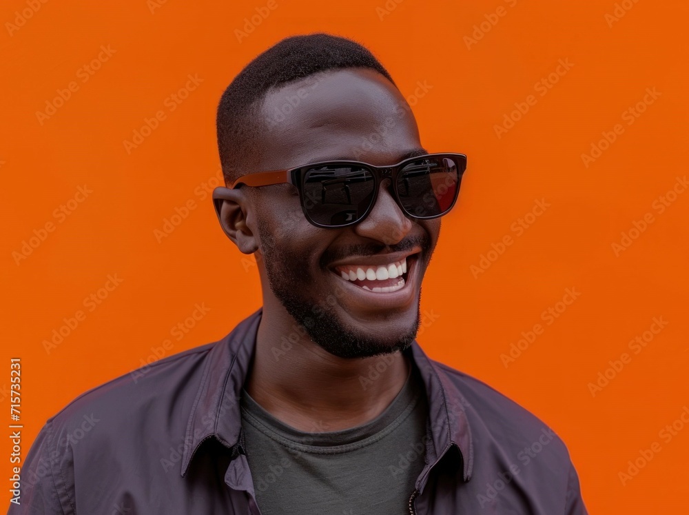 Head Shot of a Laughing Black Man with Sunglasses. Generative AI. Head Shot of a Laughing Black Man with Sunglasses. Generative AI.