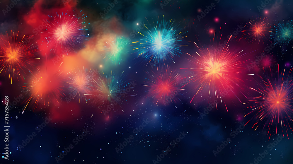 Fototapeta premium Beautiful fireworks background at night for holiday decoration