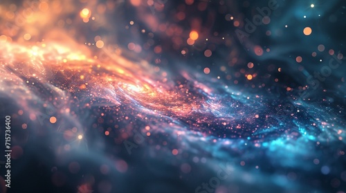 Dark, deep space colors in an abstract blurry background, with swirling defocused lights resembling distant galaxies. photo
