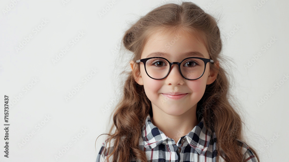 a girl in glasses on a white background close-up
