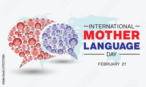 International Mother Language Day design. It features red and blue dialog box / speech bubble. Vector illustration
