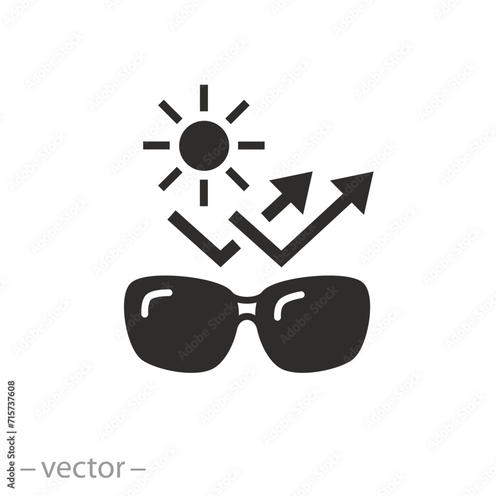 protection lenses of uva rays icon, sun protect glasses, eye care concept, flat symbol on white background - vector illustration