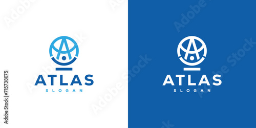 Creative Atlas Logo. Letter A and Globe with Modern Style. Global Logo Icon Symbol Vector Design Template.