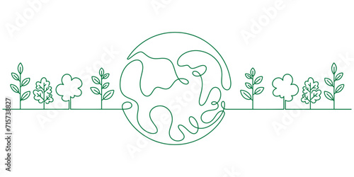 Green earth line art style vector illustration. Environment day line art style vector illustration