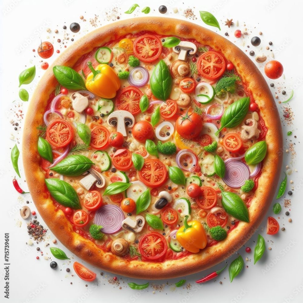 
Hot Tasty Pizza cheese crust seafood topping sauce and fresh vegetables. Delicious Italian food