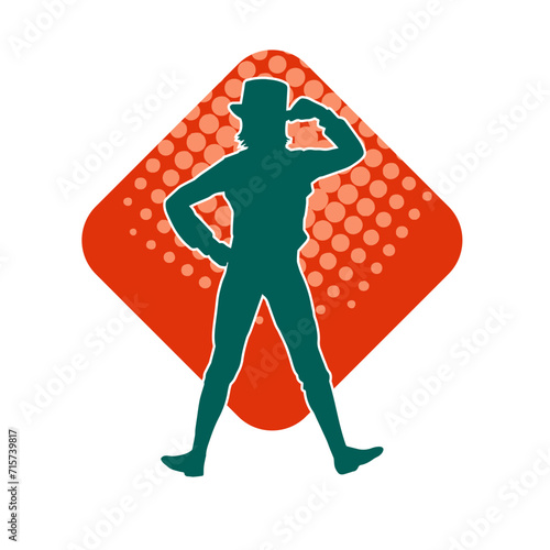 Silhouette of a female dancer in action pose. Silhouette of a woman dancing happily.