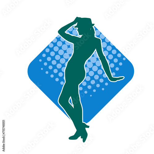 Silhouette of a female dancer in action pose. Silhouette of a woman dancing happily.