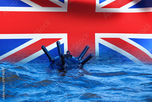 Underwater mine. Flag of Gr...