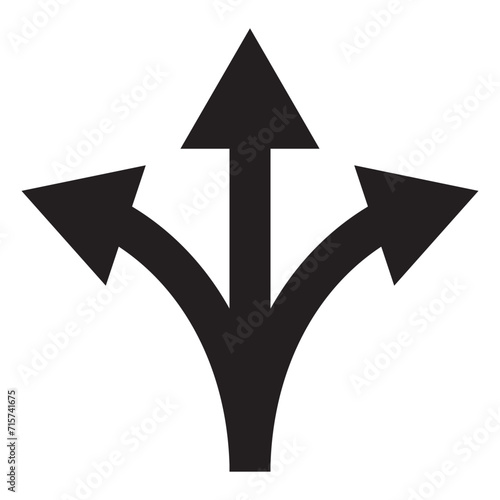 way direction arrow sign. three arrow, way sign, road direction icon vector. three-way direction arrow sign.. Three-way direction arrow icon. black arrow icon.
