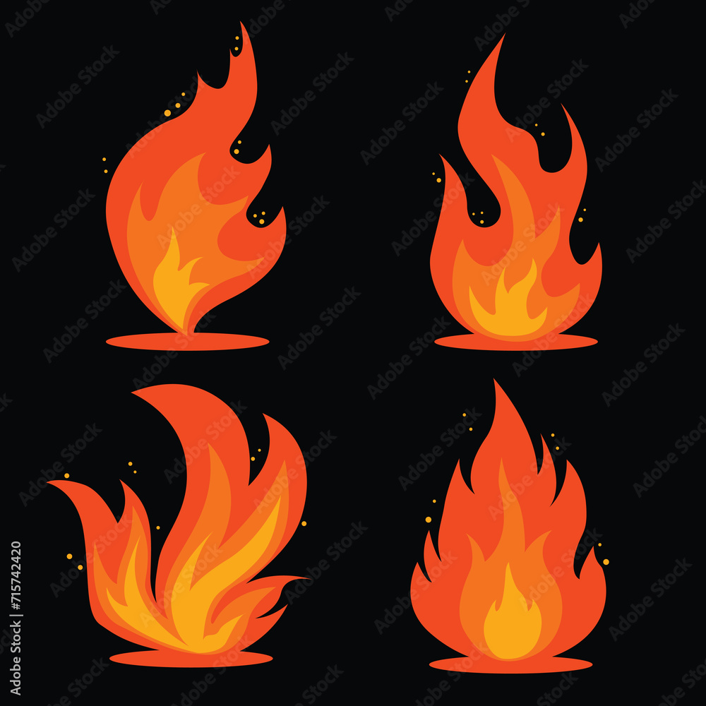 Vector illustration, set of cartoon fire, vector fire, for design Vector illustration, set of cartoon fire, vector fire, for design