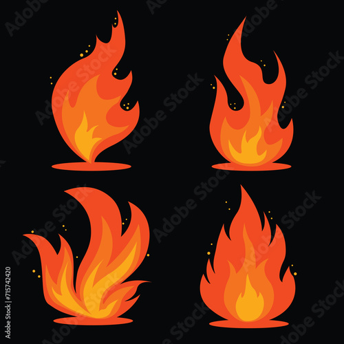 Vector illustration, set of cartoon fire, vector fire, for design