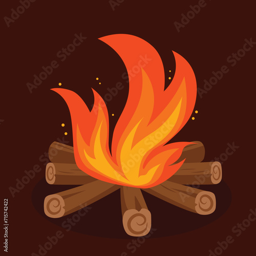 Cartoon bonfire, fire, flame, vector illustration